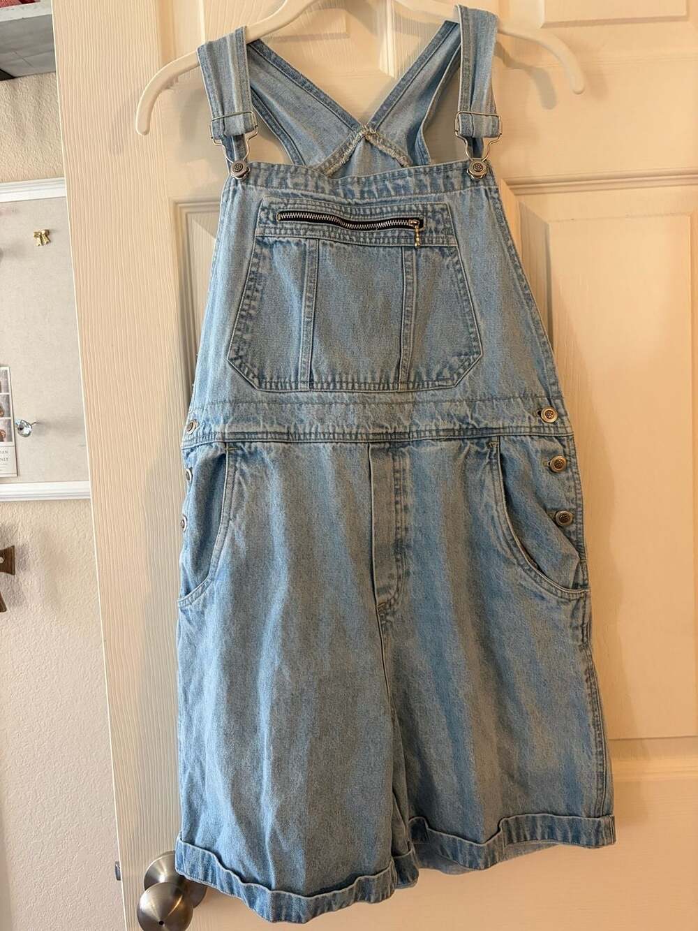 Just Blu Light Wash Denim Short Overalls with Zipper Pocket Size M